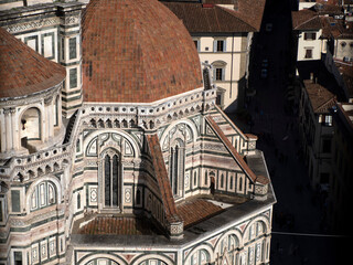 Fototapeta premium Brunelleschi Dome Aerial view from giotto tower detail near Cathedral Santa Maria dei Fiori Italy