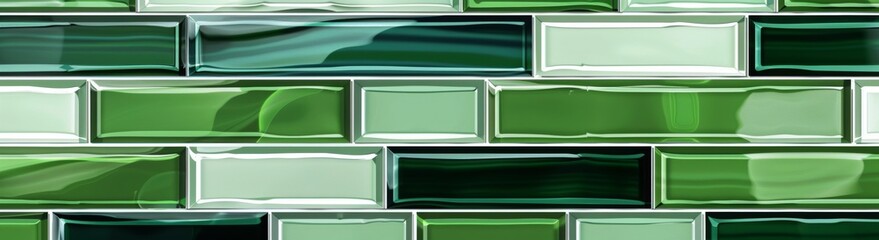 Green glass brick wall seamless pattern, horizontal view. a seamless texture of rectangular shapes for bathroom or kitchen wall decoration.