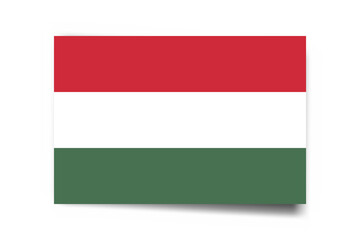Hungary flag - rectangle card with dropped shadow isolated on white background.