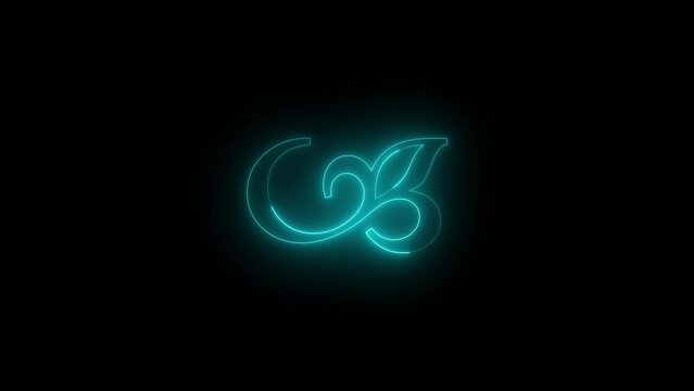 Neon glowing cyan color fleuron design icon animation black background