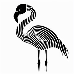 Graphic Flamingo Silhouette, Stylish, Black and White Striped Pattern