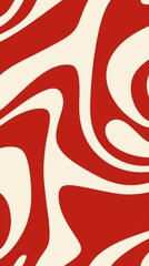 Red and white pattern, groovy retro style, wavy big lines, simple. In the style of retro artists.