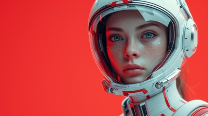   A close-up of a woman in a red space suit on a red background is not the same as a close-up of a woman in a white space suit on a red background