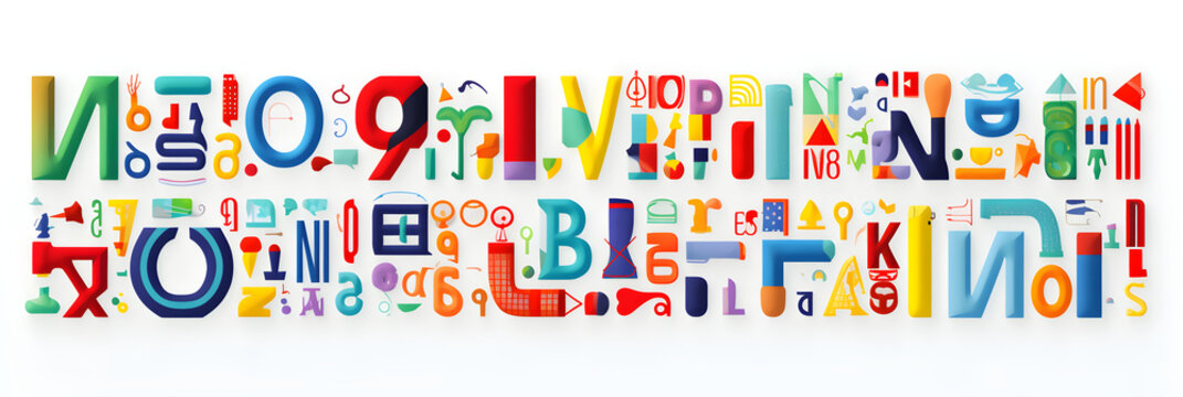 Exciting Mosaic of Bold and Colorful Alphabet Letters on a Crisp White Background