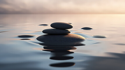 Fototapeta na wymiar Stones on the water, zen background