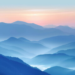 The mountains are blue and the sky is pink. The mountains are very tall and the sky is very clear