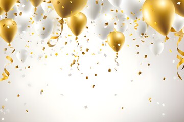 Celebration background with confetti and gold balloons copy space
