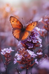 A beautiful butterfly with flowers in a natural environment in spring or summer