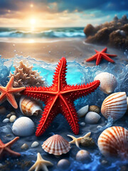 Starfish in the sea. AI generated