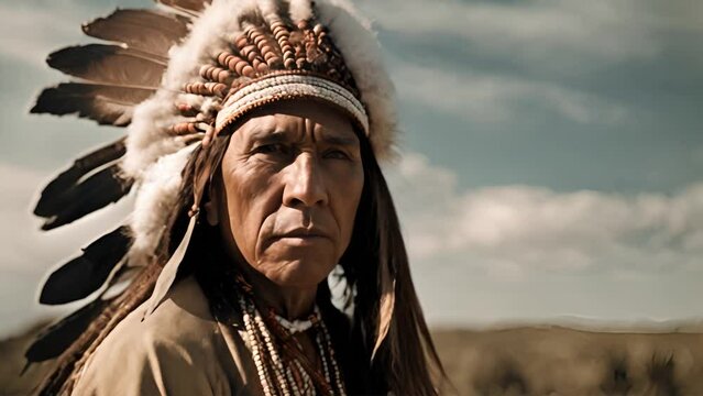 portrait Native American or American Indian Indigenous peoples of the Americas. Indian Native American motion portrait
