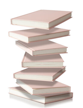 stack of levitating books isolated on transparent background