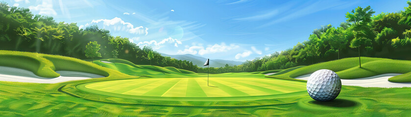 Golf Masters Green: Putting, Driving, and Mastering the Fairway. - obrazy, fototapety, plakaty