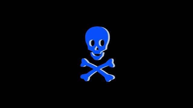 3d skull and crossbones logo icon loopable rotated blue color animation on black background
