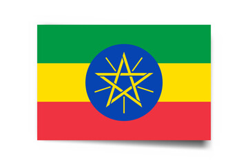 Ethiopia flag - rectangle card with dropped shadow isolated on white background.