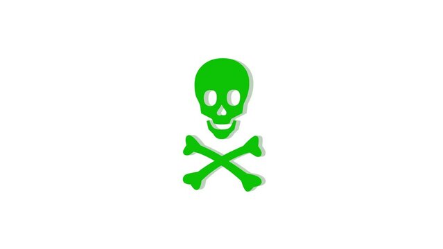 3d skull and crossbones logo icon loopable rotated green color animation on white background