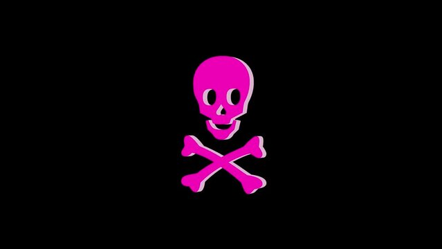 3d skull and crossbones logo icon loopable rotated pink color animation on black background