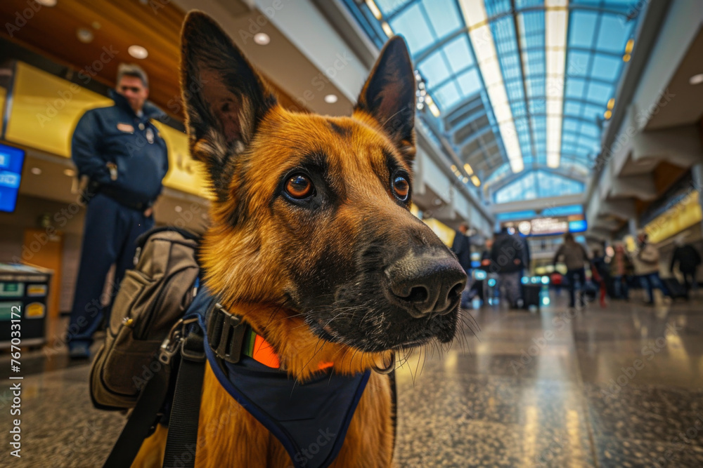 Canvas Prints german shepherd dog at the airport waiting for the flight. selective focus.