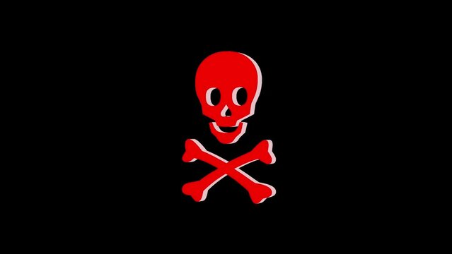3d skull and crossbones logo icon loopable rotated red color animation on black background