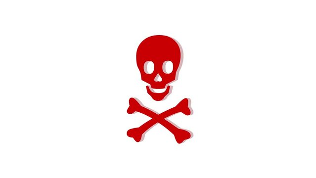 3d skull and crossbones logo icon loopable rotated red color animation on white background