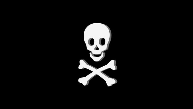 3d skull and crossbones logo icon loopable rotated white color animation on black background