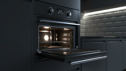 The sleek black oven is a perfect addition to any modern kitchen. With its clean lines and simple design, it will look great in any home.