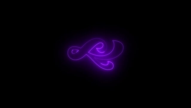 Neon glowing purple color fleuron typography design icon animation black background