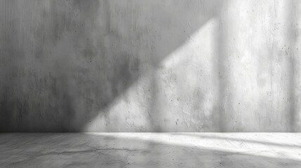   A monochrome image depicting a space featuring a gray floor and a wall with illumination emanating from it - obrazy, fototapety, plakaty