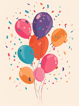Greeting card with colored balloons. Illustration for Birthday, party, celebration, festive, holiday.