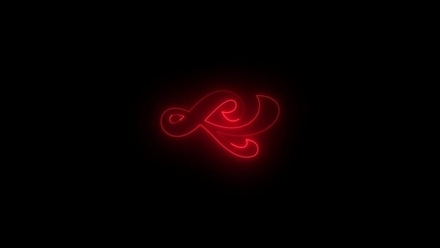 Neon glowing red color fleuron typography design icon animation black background