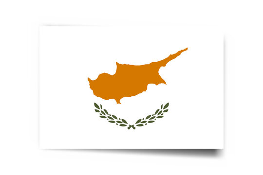 Cyprus flag - rectangle card with dropped shadow isolated on white background.