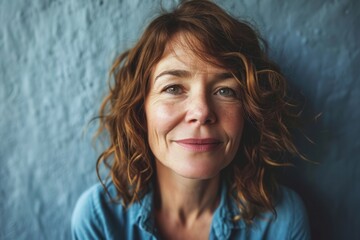 Portrait of a beautiful middle-aged woman with freckles - obrazy, fototapety, plakaty