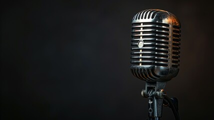 Fototapeta na wymiar Vintage microphone awaits the next smooth broadcast in a professional radio station