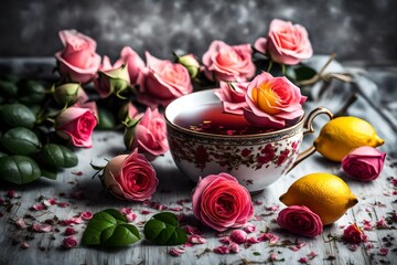 cup of tea with roses