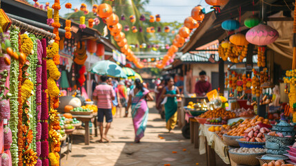 Fototapeta na wymiar A bustling marketplace scene during Sinhala New Year,ai