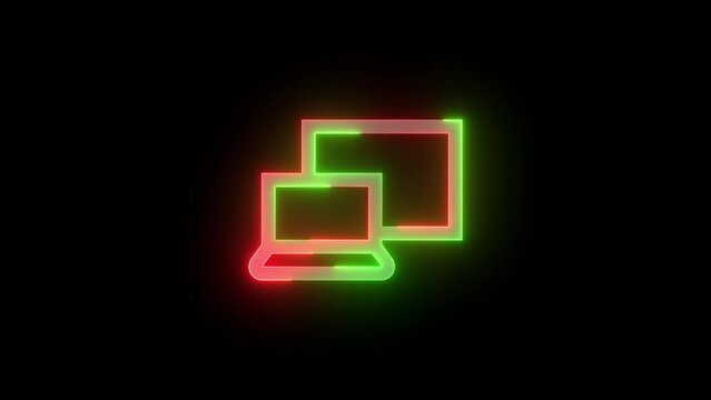 Neon project laptop icon green red color glowing animation black background