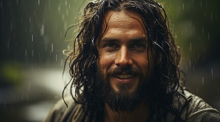 a man with wet hair and beard