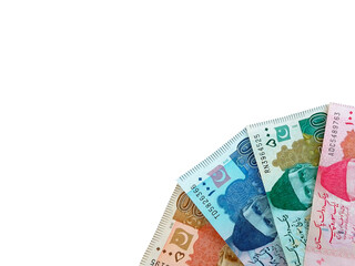 Pakistani Currency Isolated on White Background - Pakistani Rupees. 5000,1000,500,100 Rupees
