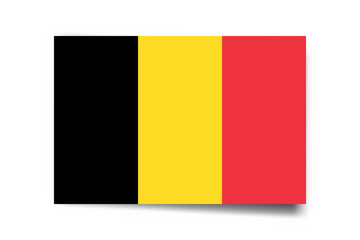 Belgium flag - rectangle card with dropped shadow isolated on white background.