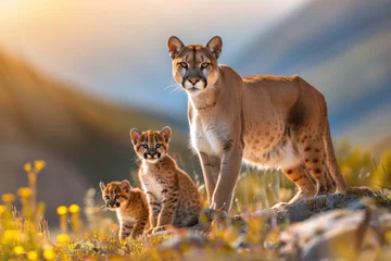  A mother puma takes care of the puma cubs in the wild © steevy84