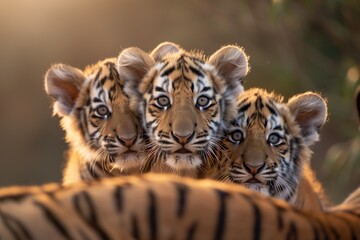 Beautiful young bengal tigers looking curious in nature