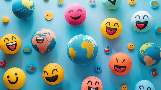 World emoji day 3d banner background. World emoji day with a funny emojis. Emoji Celebration 3D Banner Background. World smile day emojis. Mental health assessment, world mental health day concept. 