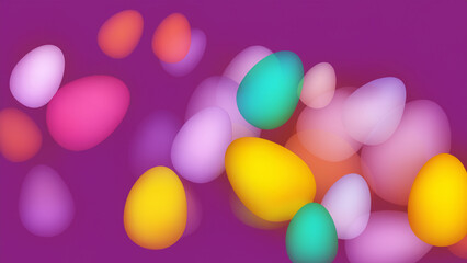 Floating Easter Eggs on Purple Transparent Translucent Abstract Background
