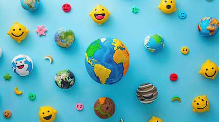 World emoji day 3d banner background. World emoji day with a funny emojis. Emoji Celebration 3D Banner Background. World smile day emojis. Mental health assessment, world mental health day concept. 