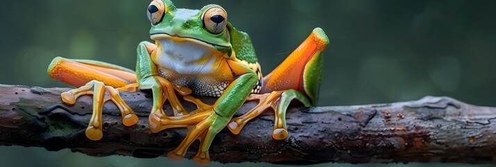 Captivating Red-Eyed Tree Frog Perched on Vibrant Green Leaf in Lush Tropical Forest Habitat - obrazy, fototapety, plakaty
