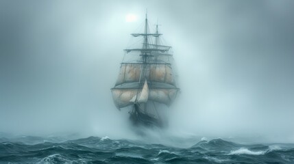Obraz premium A massive vessel floating on a vast expanse of water under a full lunar sky