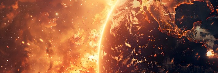 Cosmic Fire Apocalypse and Purification of the Celestial Earth at the End of the World - obrazy, fototapety, plakaty