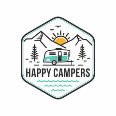 Recreational vehicle or adventure and camper trailer logo template, travel and leisure vector design.