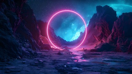 Ethereal Cosmic Portal in Otherworldly Landscape with Neon Glow