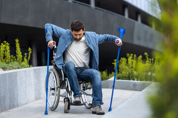 Young disabled man on a wheelchair