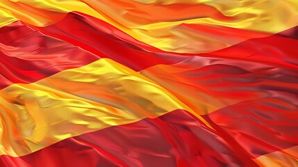 A beautiful flag of Catalonia, with vibrant colors and a detailed fabric texture, blowing in the...